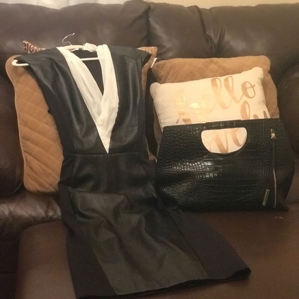 Black and white dress. Faux leather accents!